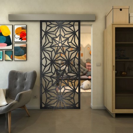 Glasschiebetür ECO-LINE - Fineprint Model 178 Schwarz auf Klarglas