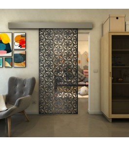 Glasschiebetür ECO-LINE - Fineprint Model 180 Schwarz auf Klarglas