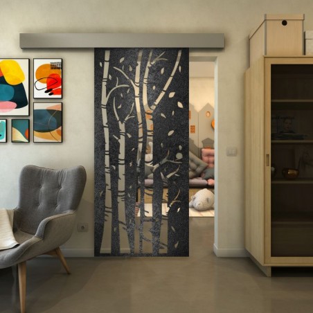 Glasschiebetür ECO-LINE - Fineprint Model 182 Schwarz auf Klarglas