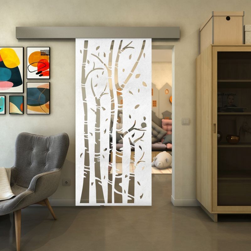 Glasschiebetür ECO-LINE - Fineprint Modell 182 Weiss auf Klarglas Glasschiebetür ECO-LINE - Fineprint Modell 182 Weiss auf Klarglas