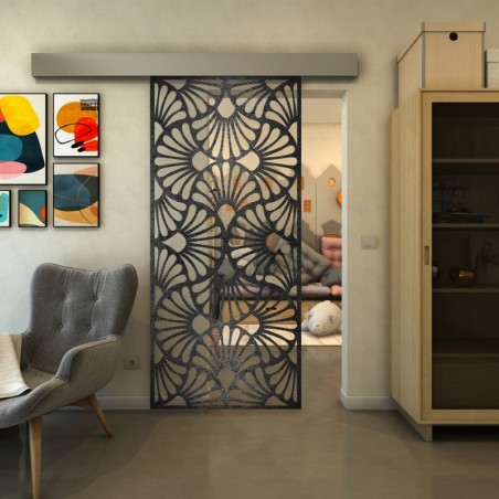 Glasschiebetür ECO-LINE - Fineprint Model 183 Schwarz auf Klarglas