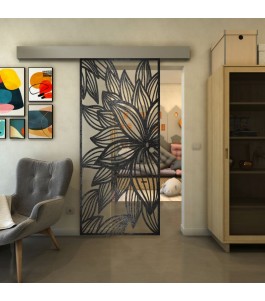 Glasschiebetür ECO-LINE - Fineprint Model 184 Schwarz auf Klarglas