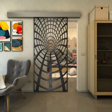 Glasschiebetür ECO-LINE - Fineprint Model 185 Schwarz auf Klarglas