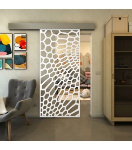 Glasschiebetür ECO-LINE - Fineprint Model 186 Weiss auf Klarglas