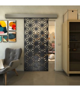 Glasschiebetür ECO-LINE - Fineprint Model 187 Schwarz auf Klarglas