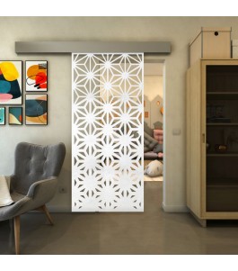 Glasschiebetür ECO-LINE - Fineprint Model 187 Weiss auf Klarglas