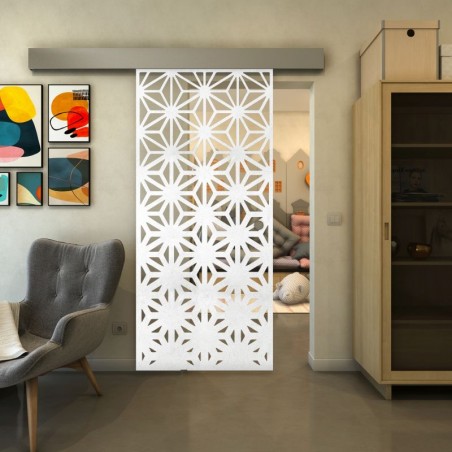 Glasschiebetür ECO-LINE - Fineprint Model 187 Weiss auf Klarglas