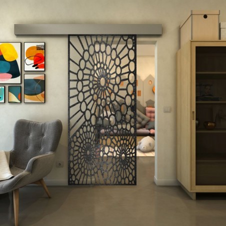 Glasschiebetür ECO-LINE - Fineprint Model 188 Schwarz auf Klarglas