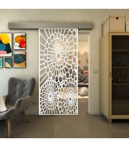 Glasschiebetür ECO-LINE - Fineprint Model 188 Weiss auf Klarglas