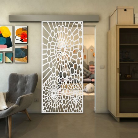 Glasschiebetür ECO-LINE - Fineprint Model 188 Weiss auf Klarglas