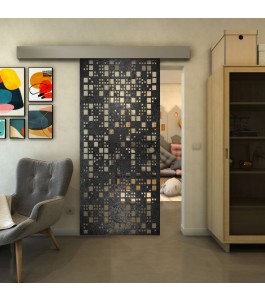Glasschiebetür ECO-LINE - Fineprint Model 190 Schwarz auf Klarglas