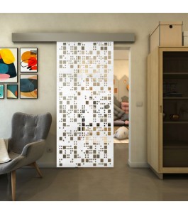 Glasschiebetür ECO-LINE - Fineprint Model 190 Weiss auf Klarglas