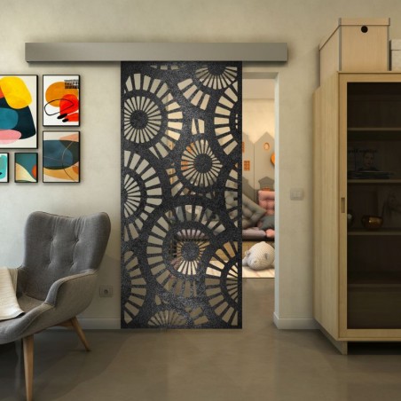 Glasschiebetür ECO-LINE - Fineprint Model 191 Schwarz auf Klarglas
