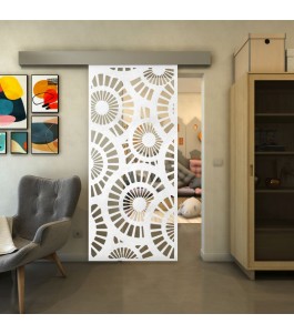 Glasschiebetür ECO-LINE - Fineprint Model 191 Weiss auf Klarglas