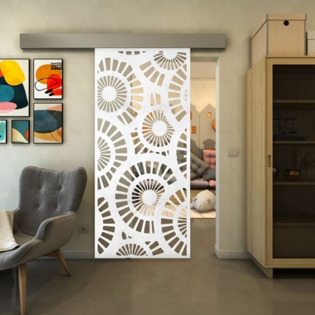 Glasschiebetür ECO-LINE - Fineprint Model 191 Weiss auf Klarglas