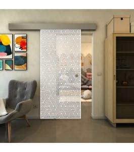 Glasschiebetür ECO-LINE - Fineprint Model 193 Weiss auf Klarglas