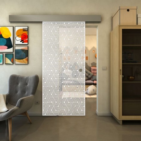 Glasschiebetür ECO-LINE - Fineprint Model 193 Weiss auf Klarglas