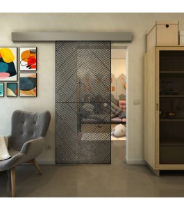 Glasschiebetür ECO-LINE - Fineprint Model 194 Schwarz auf Klarglas