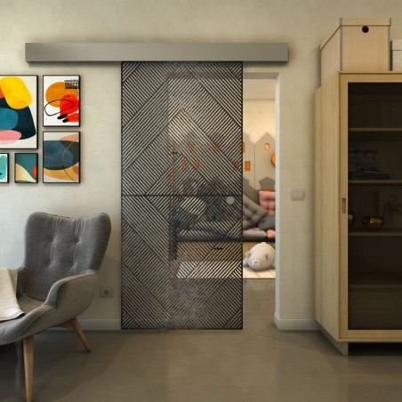 Glasschiebetür ECO-LINE - Fineprint Model 194 Schwarz auf Klarglas