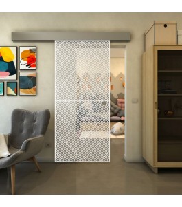 Glasschiebetür ECO-LINE - Fineprint Model 194 Weiss auf Klarglas