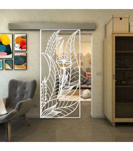 Glasschiebetür ECO-LINE - Fineprint Model 195 Weiss auf Klarglas