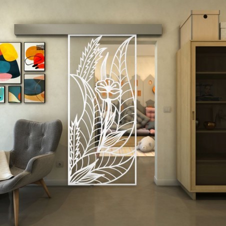 Glasschiebetür ECO-LINE - Fineprint Model 195 Weiss auf Klarglas
