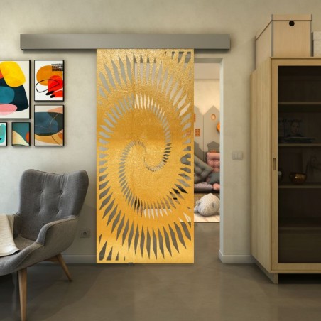 Glasschiebetür ECO-LINE - Fineprint Model 197 Gold auf Klarglas