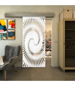 Glasschiebetür ECO-LINE - Fineprint Model 197 Weiss auf Klarglas