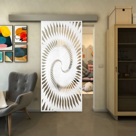 Glasschiebetür ECO-LINE - Fineprint Model 197 Weiss auf Klarglas