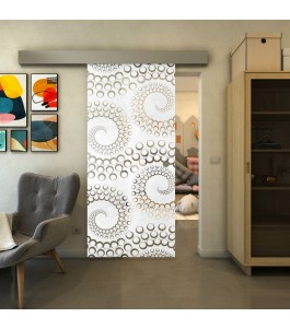 Glasschiebetür ECO-LINE - Fineprint Model 198 Weiss auf Klarglas