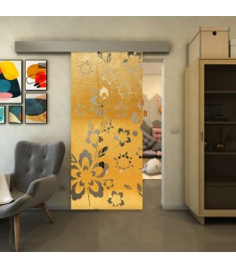 Glasschiebetür ECO-LINE - Fineprint Model 199 Gold auf Klarglas