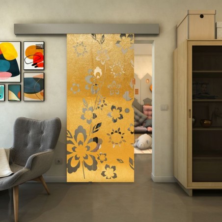 Glasschiebetür ECO-LINE - Fineprint Model 199 Gold auf Klarglas