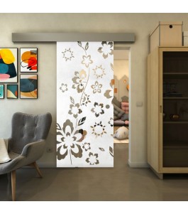 Glasschiebetür ECO-LINE - Fineprint Model 199 Weiss auf Klarglas