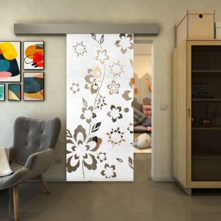 Glasschiebetür ECO-LINE - Fineprint Model 199 Weiss auf Klarglas