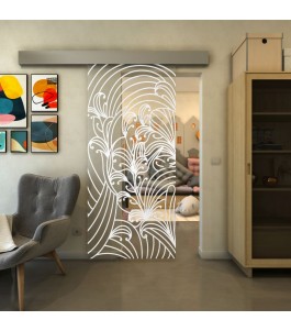 Glasschiebetür ECO-LINE - Fineprint Model 200 Weiss auf Klarglas