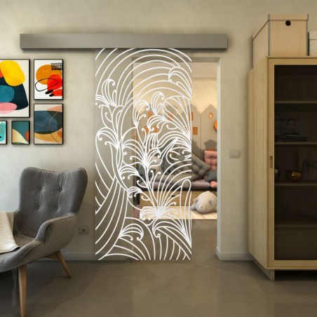 Glasschiebetür ECO-LINE - Fineprint Model 200 Weiss auf Klarglas