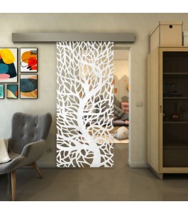 Glasschiebetür ECO-LINE - Fineprint Model 202 Weiss auf Klarglas