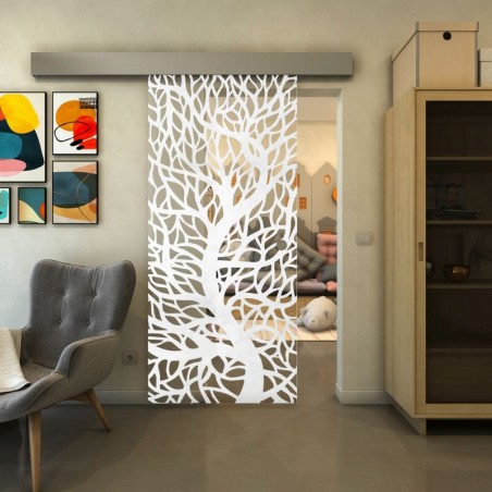 Glasschiebetür ECO-LINE - Fineprint Model 202 Weiss auf Klarglas