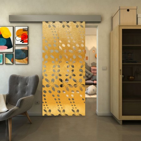 Glasschiebetür ECO-LINE - Fineprint Model 203 Gold auf Klarglas