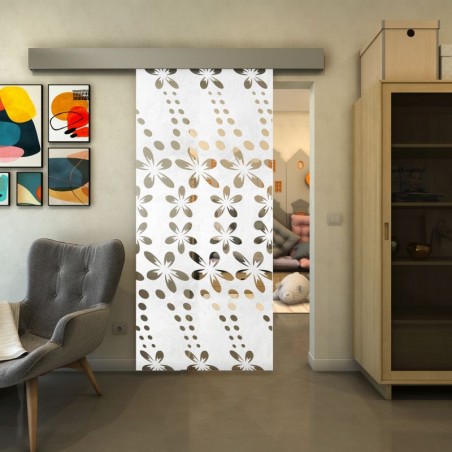 Glasschiebetür ECO-LINE - Fineprint Model 203 Weiss auf Klarglas