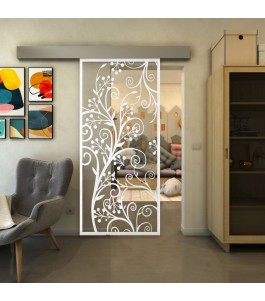 Glasschiebetür ECO-LINE - Fineprint Model 204 Weiss auf Klarglas