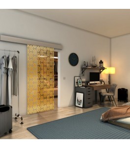 Glasschiebetür ECO-LINE - Fineprint Model 001 Gold auf Klarglas