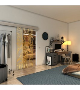 Glasschiebetür ECO-LINE - Fineprint Model 012 Gold auf Klarglas