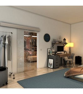 Glasschiebetür ECO-LINE - Fineprint Model 013 Weiss auf Klarglas