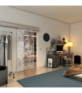 Glasschiebetür ECO-LINE - Fineprint Model 020 Weiss auf Klarglas