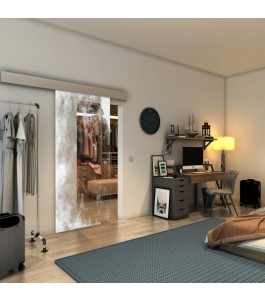 Glasschiebetür ECO-LINE - Fineprint Model 061 Weiss auf Klarglas