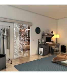 Glasschiebetür ECO-LINE - Fineprint Model 083 Weiss auf Klarglas