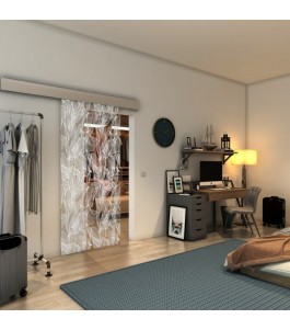 Glasschiebetür ECO-LINE - Fineprint Model 084 Weiss auf Klarglas