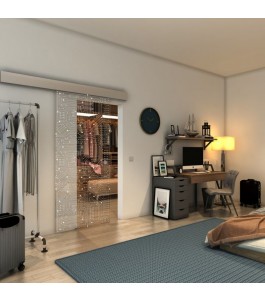 Glasschiebetür ECO-LINE - Fineprint Model 090 Weiss auf Klarglas