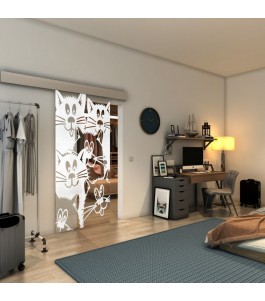 Glasschiebetür ECO-LINE - Fineprint Model 115 Weiss auf Klarglas